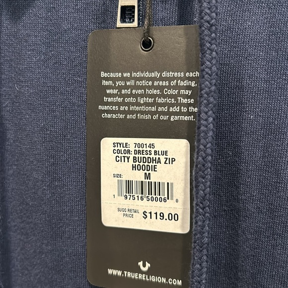NEW True Religion Men’s Zip Up Hoodie - Picture 3 of 5